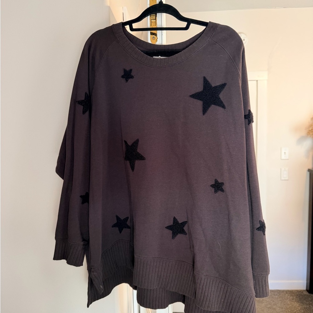 Maurices Charcoal Crewneck Sweater with Black Stars